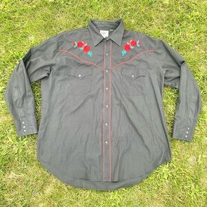 Ely Diamond Western Shirt Mens XXL Black Pearl Snap Floral Embroidered Cowboy